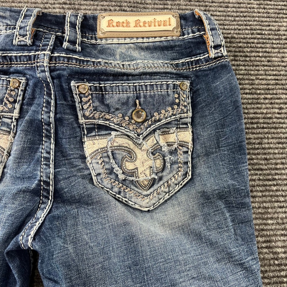 Rock Revival Fay Bootcut Jeans Womens 30 Medium Wash Embellished Western